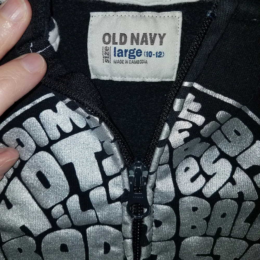 OLD NAVY Black Full Zip Silver Skull Hoodie, L (10/12)